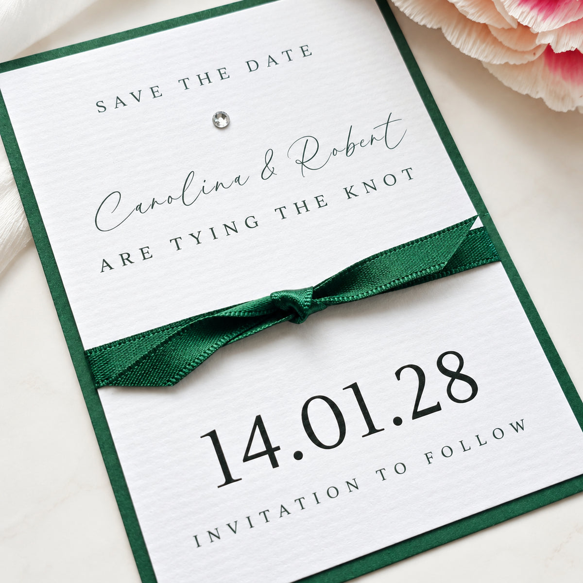 Flat Save the Date with Knotted Ribbon