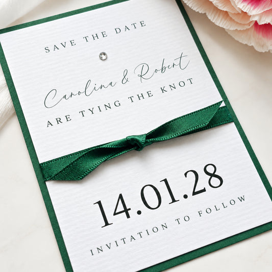 Flat Save the Date with Knotted Ribbon