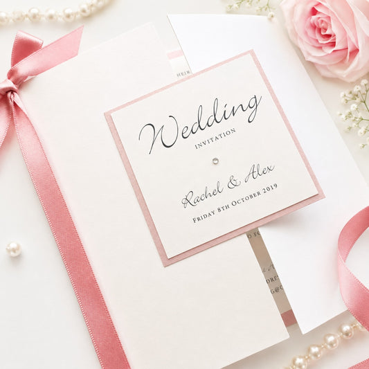 Gatefold Style Wedding Invitation with a Ribbon Bow Detail