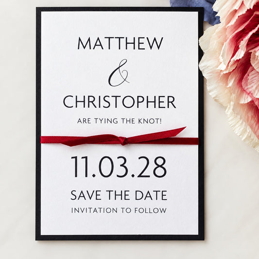 Save the Date with Tying the Knot Ribbon Detail
